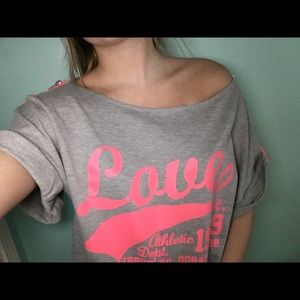 Gray baseball Off the shoulder T-shirt